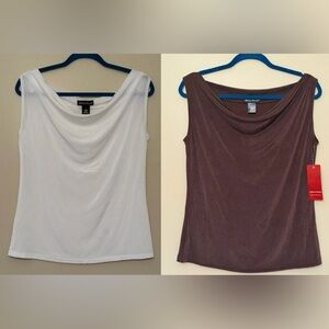 Set of 2 White & Brown women's cowl tank tops by the brand Made in Heaven